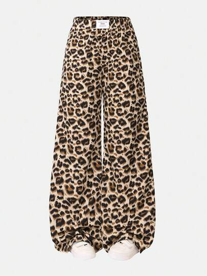 Sparklyn Pantalones rectos de estampado de leopardo holgados y casuales para adolescentes, versátiles para usar a diario, combinables con camisetas ajustadas o ropa deportiva, apropiados para primavera, verano, otoño e invierno