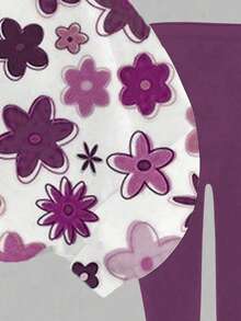 SHEIN Leap Crew 2pcs Tween Girl Casual Autumn Floral Print Sweatshirt And Leggings Set, Purple, Suitable For Autumn/Winter Girl Winter Clothes Teen Girls Sets Sweat Sets Tweens Comfy Kids Purple Outfit Tween Girl Purple Outfit Tween Leggings Set - Multicolor - View 6