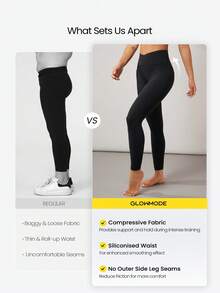 GLOWMODE 24" FeatherFit™-Sculpt Tummy Control Crossover Hold Up Pocket Compression Leggings Yoga Workout Gym  Spring Summer - Black - View 4