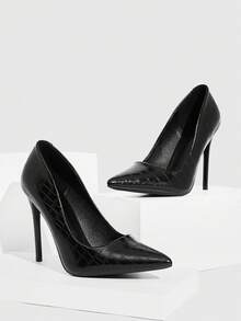 CUCCOO SZL 女士时尚黑色压纹尖头细高跟鞋，简约性感基本款，适合约会、派对、婚礼等场合。 - 黑色 - 查看 4