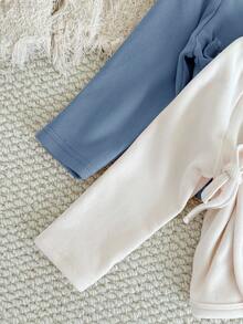 Cozy Pixies 4件套新生儿男/女宝宝纯色针织柔软圆领长袖上衣和松紧腰长裤套装 - 霧霾藍 - 查看 7