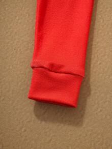 SpongeBob SquarePants | SHEIN Conjunto de pijama de otoño/invierno con top de manga larga de cuello redondo y pantalones, de punto con estampado de dibujos animados para niño pequeño - Rojo y blanco - Ver 4