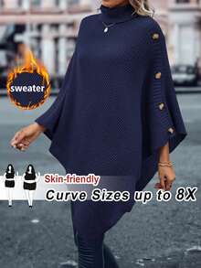 SHEIN CURVE+ 大码圆领灯笼袖宽松套头毛衣，商务休闲女装，假日装扮，乡村风上衣