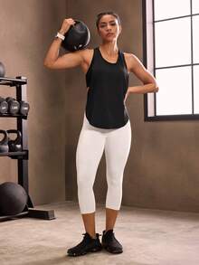 Powerista Top tank deportivo con abertura de espalda nadador bajo curvo - Negro - Ver 6