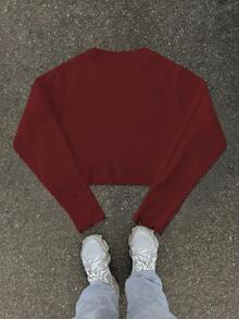 Manfinity EMRG Blogger Stylish Design Solid Color Distressed Pullover Sweater For Men, Autumn/Winter - Burgundy - View 2