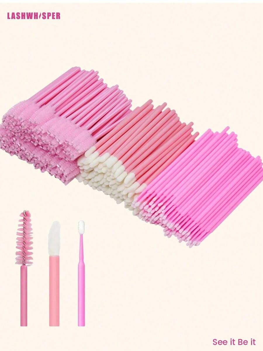 1200 piezas, Kit de cepillos para extensiones de pestañas - Spoolies desechables para pestañas, hisopos micro, cepillos para brillo de labios, set 3 en 1 - Multicolor - Ver 1