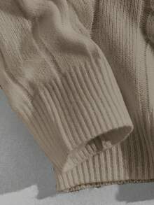 EASEVO Plus Size Men's Casual Cable Pattern Crew Neck Long Sleeve Sweater, Autumn/Winter - Khaki - View 4