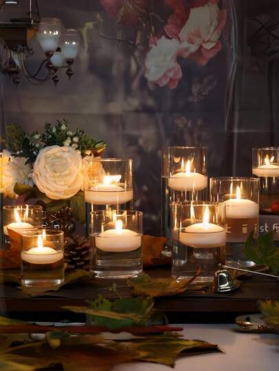 50/20/5/1/4-delars vita flytande ljusset, oparfymerade droppfria vaxskivor för bröllopsbordsdekorationer, fest- och högtidsdekorationer