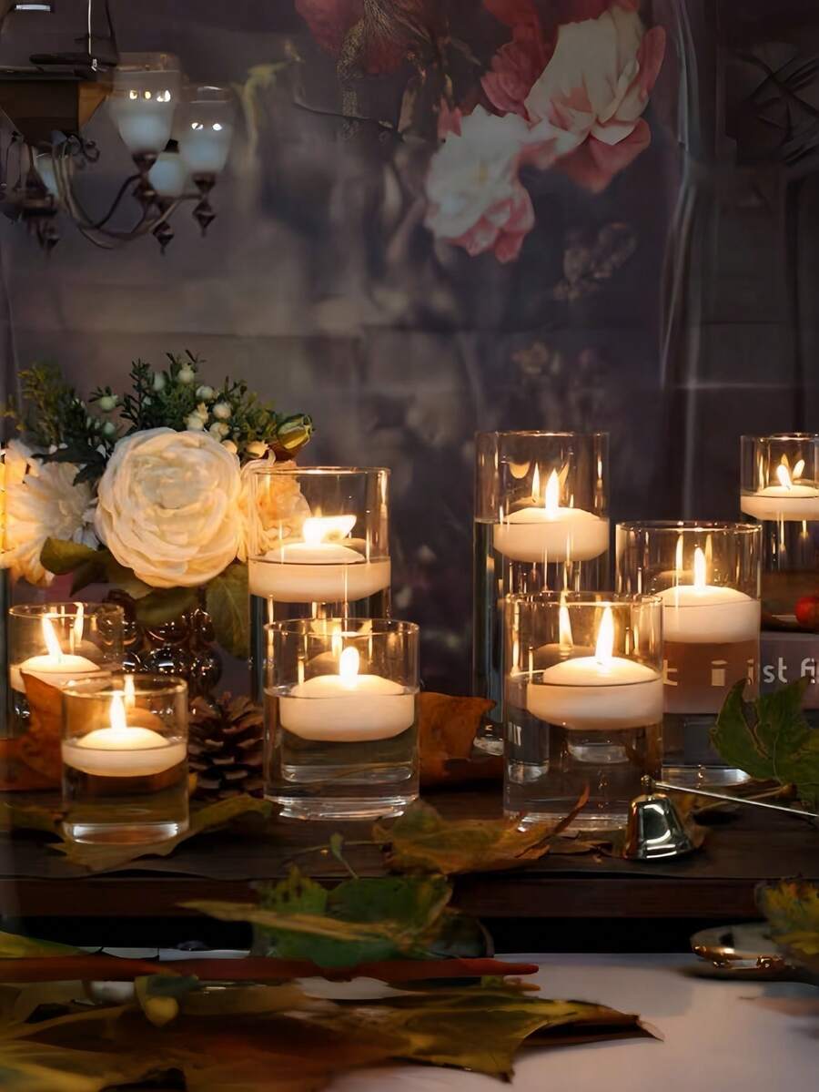 50/20/5/1/4-Piece White Floating Candles Set, Unscented Dripless Wax Discs For Wedding Centerpieces, Party & Holiday Decorations