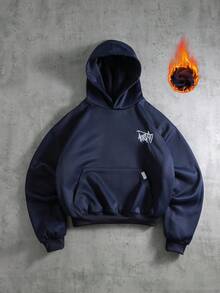 PAVTROS Men's Letter Embroidered Hooded Casual Long Sleeve Pullover Sweatshirt Navy Hoodie Streetwear Hoodie Hoodie For Men Y2k Hoodie Mens Cropped Hoodie - Navy Blue - View 3