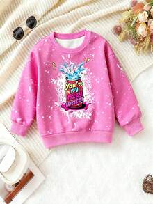 Young Girls' Fashionable Casual Printed Crew Neck Long Sleeve Sweatshirt - Multicolor - View 4