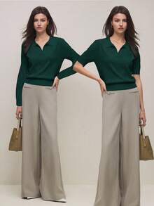 BizChic 2026春夏新款不对称菱形针织Polo领短袖上衣，现代优雅，适合都市通勤、日常穿着，百搭90年代复古风，亦可搭配圣诞节、新年、情人节派对、海滩、毕业典礼等场合，时尚别致。适合婚礼宾客、派对、音乐会、早午餐、机场、度假等各种场合。 - 墨綠色 - 查看 7