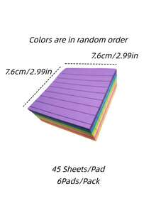 6 Color/Pack Horizontal Line Sticky Notes, Multi-Color Square Memo Pads, Fluorescent Sticky Memo Pad Suitable For Students, Offices - Multicolor - View 2