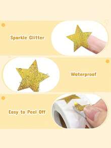 500 Sheets/Set 1set/2sets/3sets Laser-Cut Fine Sand Gold Five-Pointed Star Graffiti Stickers, Waterproof Self-Adhesive Paper, For Gift Wrapping, Mobile Phone Back Decoration, DIY Bags - Multicolor - View 5