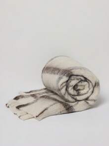 MUSERA Khăn choàng lông xù kẻ caro trắng đen cỡ lớn - trắng - Xem 2