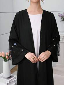 Al Najma 3D网眼刺绣双层袖口黑色长袖开衫 - 黑色 - 查看 3