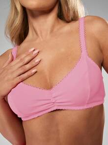 MISSGUIDED 褶皱文胸和短靴套装，饰有扇形花边，配套内衣睡衣家居服贴身衣物 - 粉色 - 查看 4