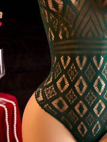 ChaseTheNight 1pc Women's Sexy Animal Print Camisole Bodysuit - Dark Green - View 3