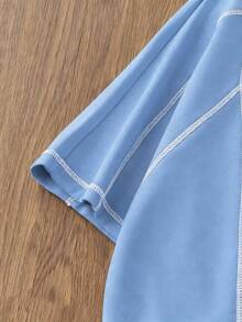 EASEVO 男士大码休闲宽松圆领短袖T恤 - 淺藍色 - 查看 5