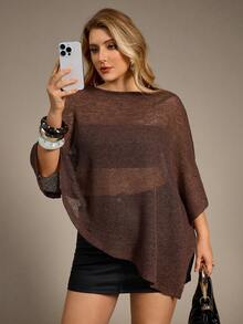 Auralis Áo choàng cổ yếm dệt kim jacquard khoét lỗ thời trang mới màu nâu đa năng, phong cách mặc nhiều lần, trang phục đi nghỉ nhẹ, khăn choàng điều hòa, áo khoác ngoài mùa xuân/thu - màu nâu - Xem 3