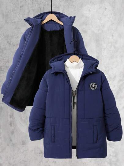 Vacaura Abrigo casual acolchado con capucha, panel frontal acolchado con ultrasonido para adolescentes varones