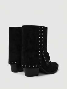 SheIn MOD 女士尖头铆钉设计时尚日常百搭高跟踝靴 - 黑色 - 查看 3