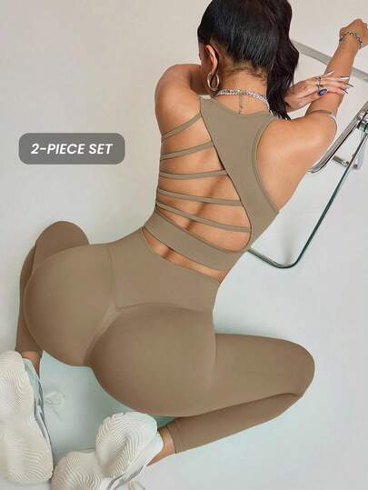 Innovista Women Seamless Nude Earth Tone Workout Set High Support Built In Bra With Criss Cross Back Straps & High Waist Leggings Tummy Control Compression Fit Quick Dry Breathable For Yoga Pilates HIIT Indoor Cycling Running Outdoor Gym Office To Street Fall Winter Athleisure Clean Girl Aesthetic Lightweight Transpirable Menopause Postpartum Friendly Fade Resistant Sports Women Set Gym Women Sets Workout Women Sets Valentine Day EssentialsNew Year Fitness Glow Up January Gym Motivation Workout Ready Festival Outfit