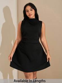 SHEIN Tall CURVE Váy ngắn xếp ly chữ A cỡ lớn thanh lịch tối giản tinh tế lãng mạn ngọt ngào đi làm hàng ngày tiệc cưới lễ hội âm nhạc kỳ nghỉ, váy hai dây nhún màu đỏ - màu đen - Xem 1