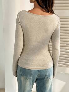 SHEIN 孕妇纯色V领长袖褶皱休闲修身T恤