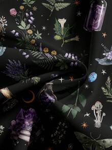 ROMWE Goth 大码女式哥特宝石日月星叶印花阔腿裤 - 黑色 - 查看 3