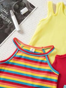 SHEIN Young Girl Ribbed Casual Versatile Tank Top In Various Necklines - Multicolor - View 7