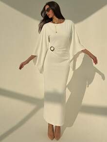 Aloruh Đầm maxi đuôi cá ôm sát màu trắng tay loe trang trí kim loại dành cho nữ - trắng - Xem 7