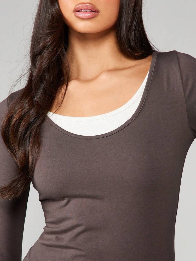 MISSGUIDED Layered Long Sleeve Scoop Neck Mini Bodycon Dress With Contrast Trim Detail Fall Winter