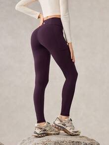 OutZeal Mallas moradas para exteriores con control de abdomen, secado rápido y bolsillo con cremallera para mujer, ideales para senderismo y camping - Morado - Ver 9