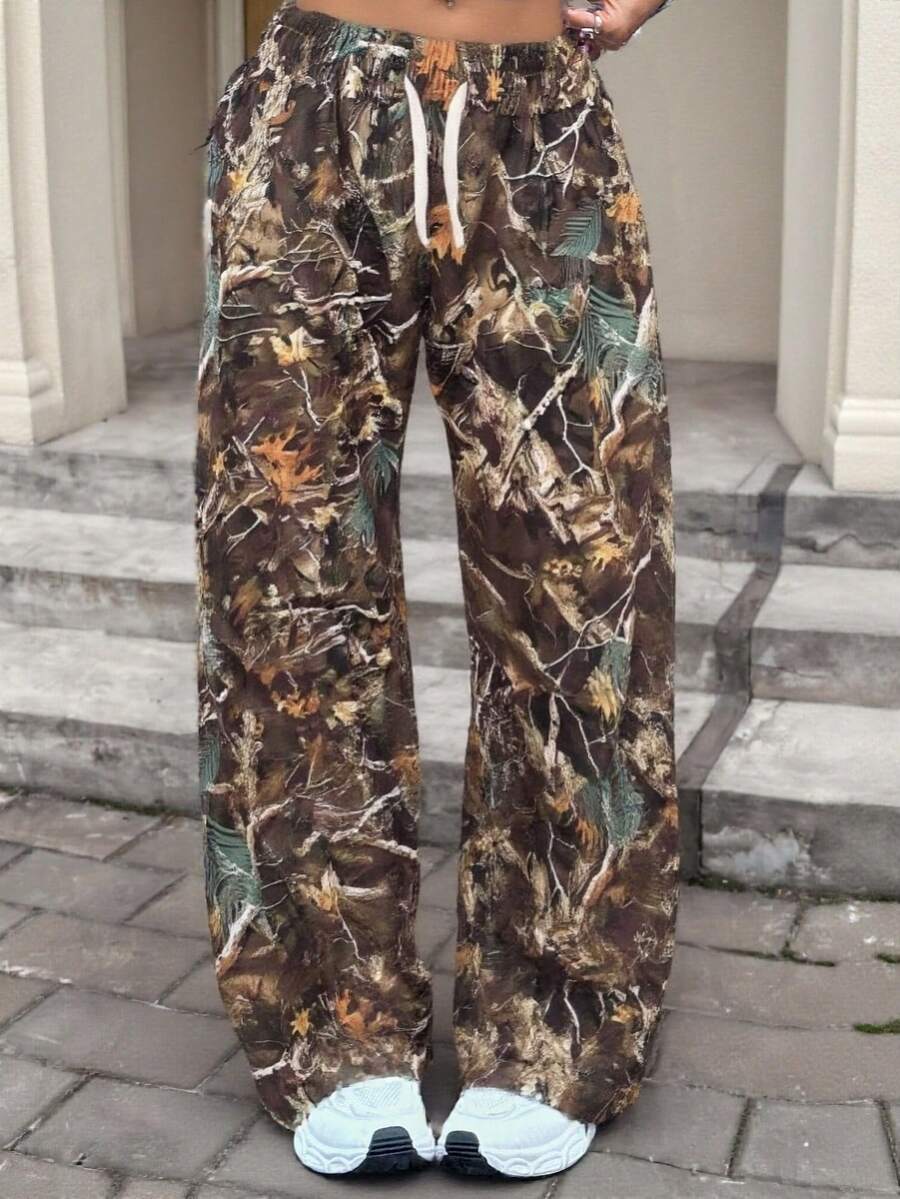 SHEIN Quần nỉ ống rộng họa tiết sọc cơ bản dành cho bé gái tuổi teen, mùa thu - màu xanh lá - Xem 1