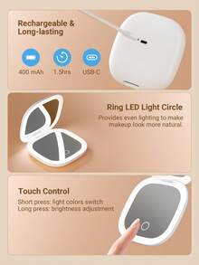 Teckwe Gương trang điểm mini 3 đèn, Gương trang điểm bỏ túi nhỏ, Phòng khách, Phòng ngủ, Phòng tắm, Trang trí nhà cửa, Đồ dùng du lịch, Đám cưới, Tiệc tùng, Sinh nhật, Quà tặng cho bạn bè, Giáo viên, Phụ kiện, Quà tặng vui nhộn - trắng - Xem 7