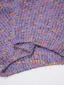 GENKIRA Autumn/Winter New Slouchy V-Neck Long Sleeve Contrast Color Pullover Sweater - Purple - View 8