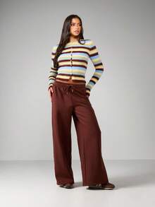 MISSGUIDED Wide Leg Drawstring Joggers Relaxed Fit Elastic Waist Casual Sweatpants Loose Comfortable Fall Winter Lounge Pants - Brown - View 3