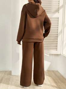 SHEIN 2pcs Maternity Casual Hoodie Sweatshirt And Pants Breastfeeding Set, Autumn/Winter - Brown - View 9