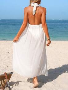 Swim Vcay Váy che bãi biển buộc vòng tròn, chống nắng khi đi nghỉ - trắng - Xem 2