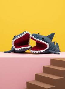 Joivida Creative Shark Knitted Gloves Fingerless Mittens Warm Soft Plush Winter Accessories For Women Men Christmas Gift Holiday Party Fashion Novelty Present - Multicolor - View 5