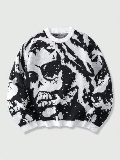 Street Life سترة صوفية جاكار محبوكة للرجال، قصة فضفاضة