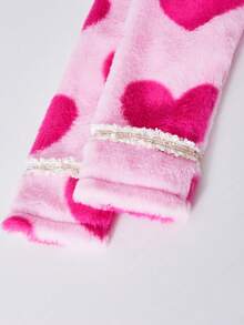 SHEIN Hot Pink,Winter,Cute,Wedding Guest Girls' Two Pieces Suit,Heart-Patterned Fuzzy Jacket And Skirt Set,Gold Button,Ribbon Bow Knot,French Chic Outfit - Pink - View 5