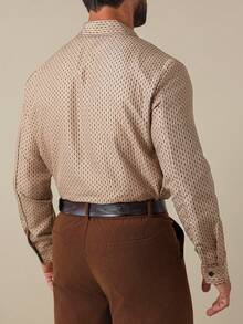 Manfinity Nomadique 男士全印花长袖单排扣休闲口袋衬衫 米色 男士西部衬衫 棕褐色男士衬衫 棕色衬衫 男士图案西部男装 米色图案衬衫 - 卡其色 - 查看 2