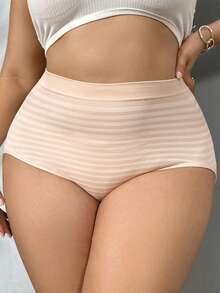 Wedaily 3PCS Women Plus Size Comfy Stretch High Waisted Striped Seamless Full-Coverage Panties - Multicolor - View 4