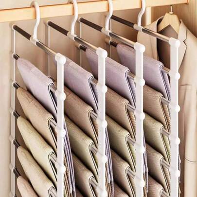 1 pieza Perchero funcional para pantalones, Perchero trapezoidal para pantalones, Perchero plegable para pantalones, Perchero de acero inoxidable para pantalones, Pinza para pantalones, Perchero de almacenamiento multinivel para pantalones, Perchero trapezoidal para pantalones, Pinza para pantalones para el hogar, Perchero antideslizante para pantalones, Accesorio de almacenamiento de armario, Perchero plegable para guardar pantalones