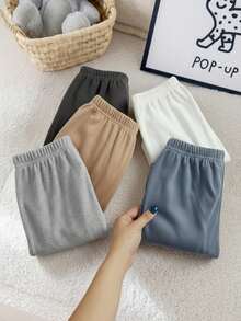 SHEIN 5pcs/Set YOUNG Boy And Girl 5 Basic Versatile Knitted Hoodies, 1 Each In White, Floral Gray, Khaki, Brown, And Dark Gray, Suitable For Birthdays, School, And Outdoor Wear Christmas - Multicolor - View 3