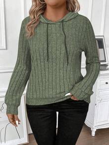 EMERY ROSE Plus Size Women Casual Solid Color Sweatshirts - Army Green - View 4