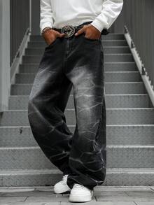 PAVTROS 男士时尚宽松休闲百搭直筒牛仔裤 - 黑色 - 查看 7