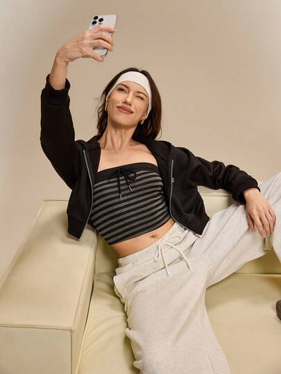 Hanevo توب كاجوال مخطط جميل بحمالات للنساء